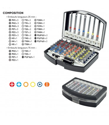 Coffret de 55 embouts S2 + porte-embouts