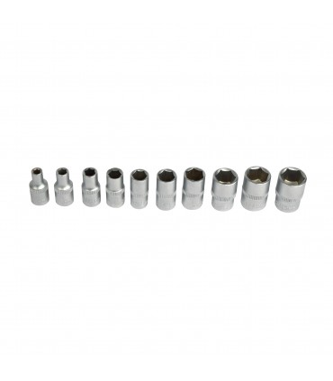 Jeu cliquet 1/4 avec 10 douilles 6 pans