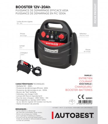 Booster 12V-20Ah 650A-1200A