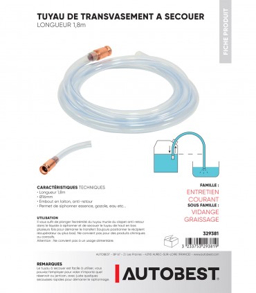 Tuyau de transvasement à secouer lg 1.80m