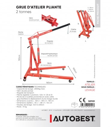 Grue atelier pliante 2t double pompe