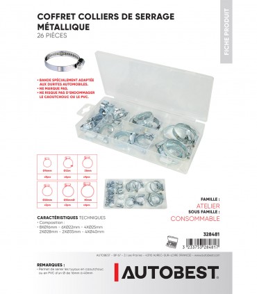 Coffret de 26 colliers de serrage de 16mm à 40mm