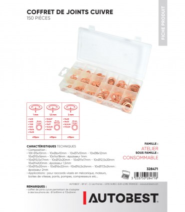 Coffret de 150 joints cuivre  5x10 à 5x24mm