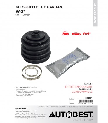 Kit soufflet de cardan véhicule WAG 90 120 mm