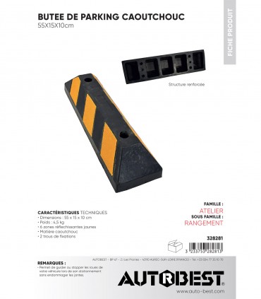 Butée de parking caoutchouc 55x15x10 mm