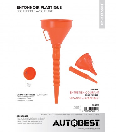 Entonnoir plastique bec flexible avec filtre