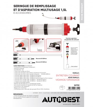 Seringue de remplissage et d'aspiration multiusage 1,5L