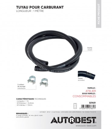 Tuyau pour carburant lg 1m dia. 7,5mm