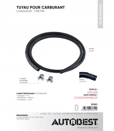 Tuyau pour carburant lg 1m dia. 4mm