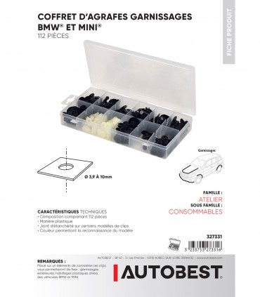 Coffret 112pcs agrafes garnissages BMW MINI