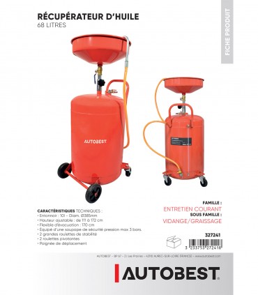 Récupérateur d'huile 68 litres