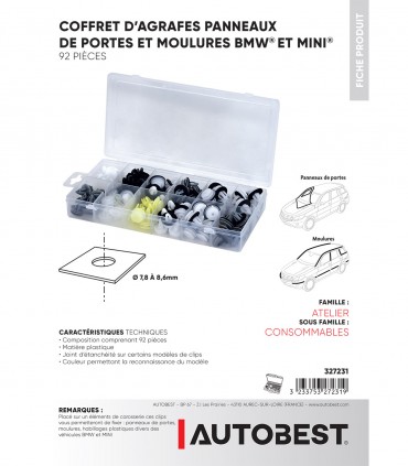 Coffret 92pcs agrafes panneaux de portes moulure