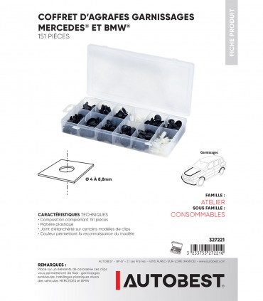 Coffret 151pcs agrafes garnissages MERCEDES/BMW