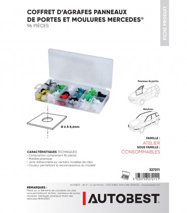 Coffret 96pcs agrafes panneaux de portes
