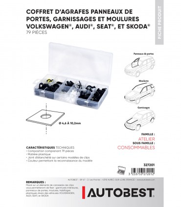 Coffret 79pcs agrafes panneaux de portes