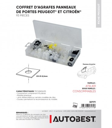 Coffret 93pcs agrafes panneaux de portes PSA