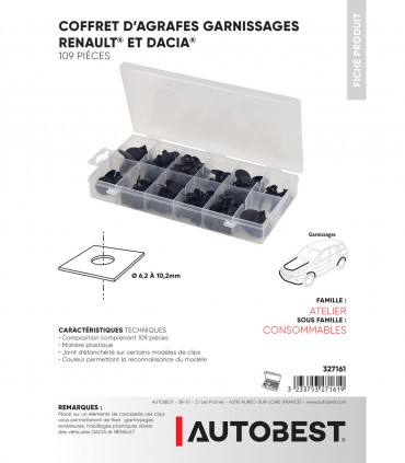 Coffret 109pcs agrafes garnissages Renault