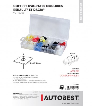 Coffret 90pcs agrafes moulures Renault