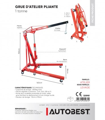 Grue atelier pliante 1t