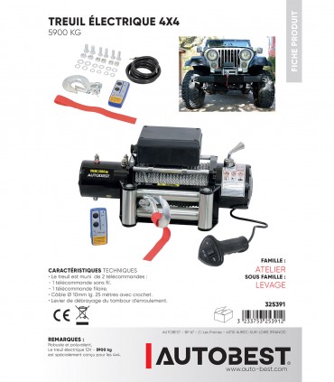 Treuil électrique 4x4 12v 5,9t 25m câble acier