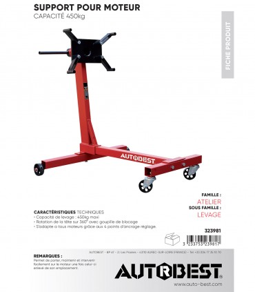 Support moteur en i roulant 450 kg