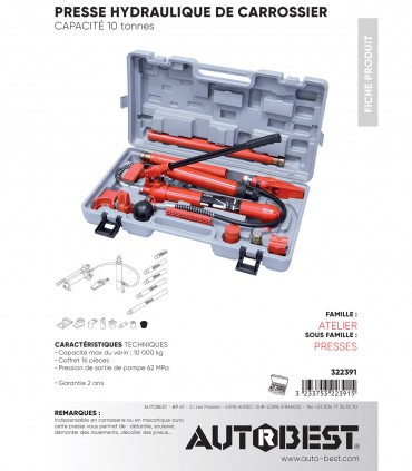Coffret presse hydraulique carrossier 10 tonnes