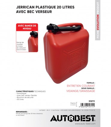 Jerrican plastique 20L avec bec verseur