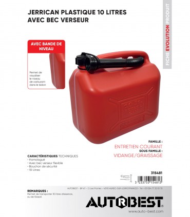 Jerrican plastique 10L avec bec verseur
