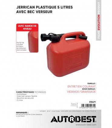 Jerrican plastique 5L avec bec verseur