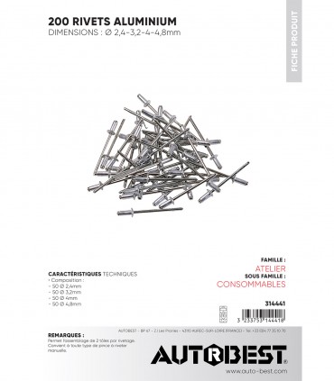 Sachet de 200 rivets 2,4 / 3,2 / 4 / 4,8mm