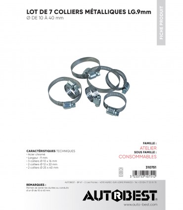 Lot 7 colliers métalliques assortis 9mm