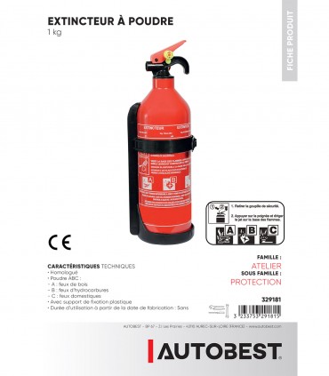 Extincteur 1kg classe ABC sans manomètre