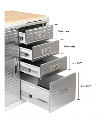 Servante atelier 4 tiroirs + 1 compartiment  plateau bois
