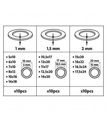 Coffret de 150 joints cuivre  5x10 à 5x24mm