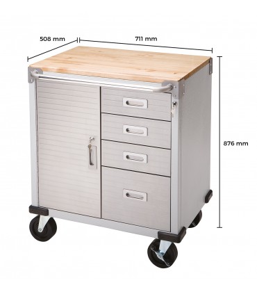 Servante atelier 4 tiroirs + 1 compartiment  plateau bois