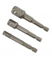 Jeu 3 adaptateurs porte douille 65mm 1/4 - 3/8 et 1/2